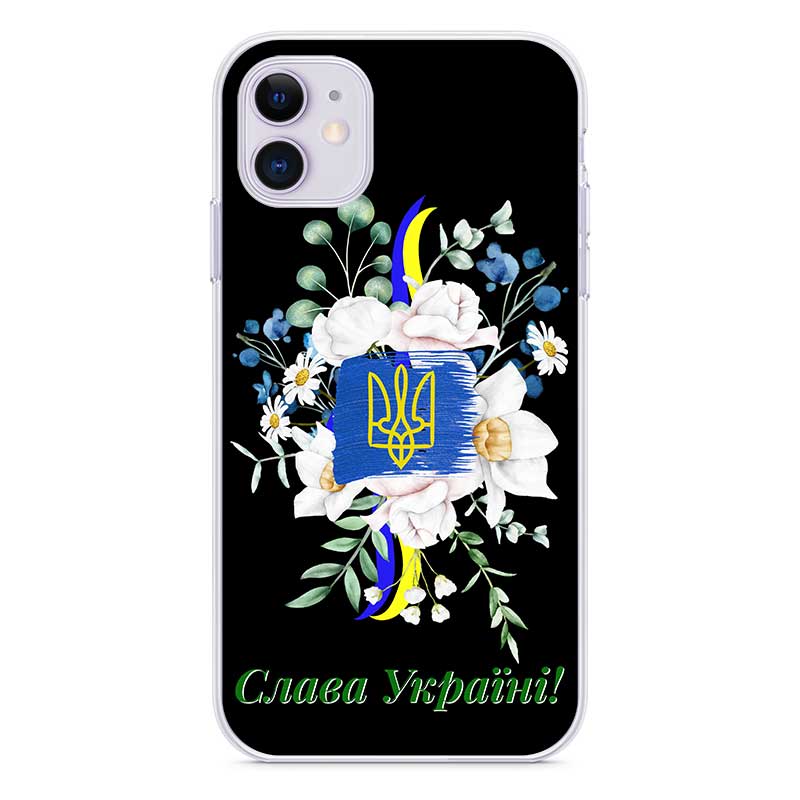Чохол Слава Україні для iPhone з тризубом та квітами Чохол Слава Україні для iPhone з тризубом та квітами