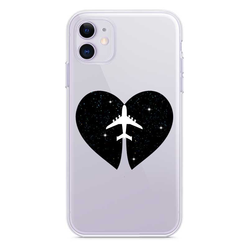 Чохол космічний на iPhone XS 11 12 14 Plus та інші з літаком та зірковим серцем Чохол космічний на iPhone XS 11 12 14 Plus та інші з літаком та зірковим серцем