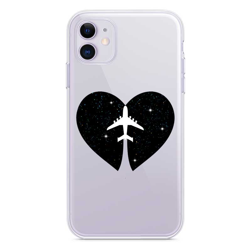 Чохол космічний на iPhone XS 11 12 14 Plus та інші з літаком та зірковим серцем Чохол космічний на iPhone XS 11 12 14 Plus та інші з літаком та зірковим серцем