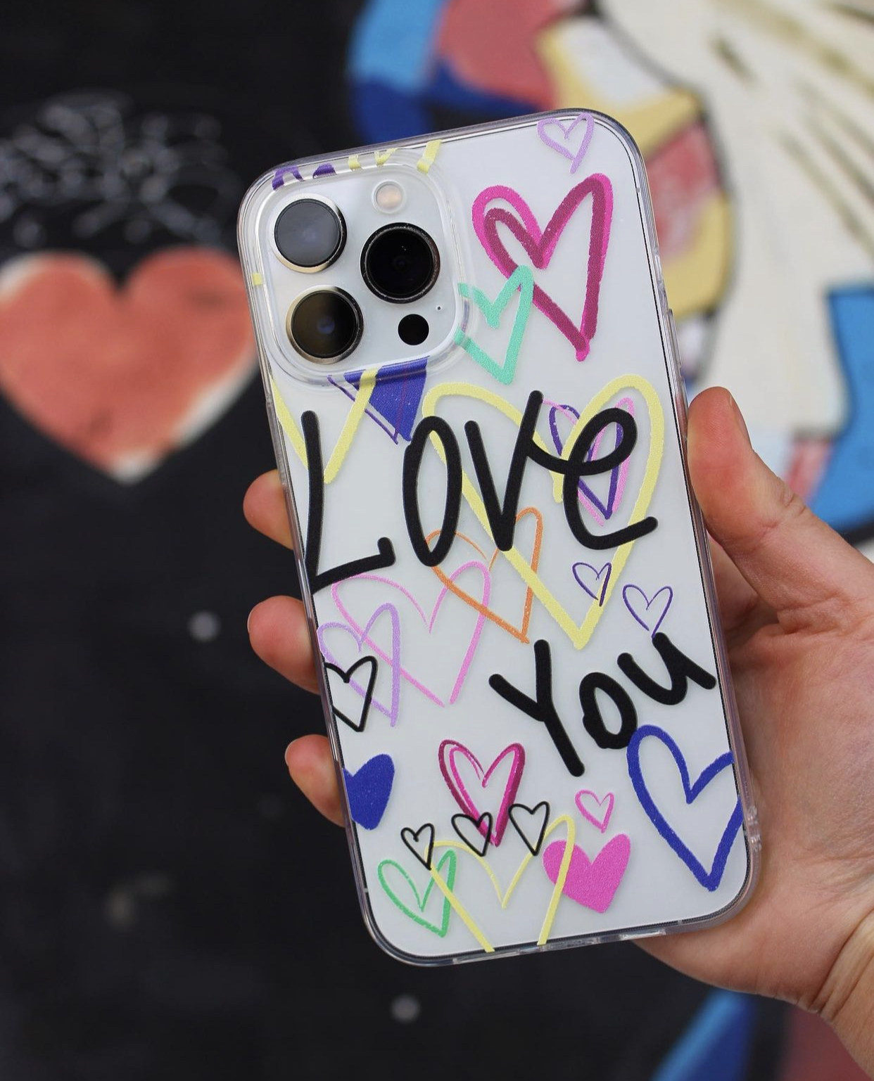Прозорий чохол на телефон з графіті серцями Love you для iPhone X 11 12 13 14 15 та інші Прозорий чохол на телефон з графіті серцями Love you для iPhone X 11 12 13 14 15 та інші