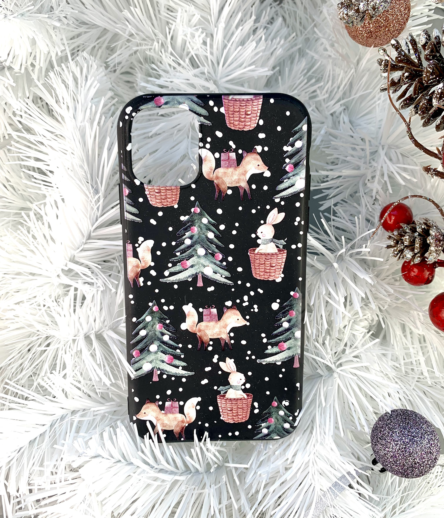 Чохол на телефон силіконовий з ялинками зайчиками та лисичками для iPhone 11 12 14 15 та інші Чохол на телефон силіконовий з ялинками зайчиками та лисичками для iPhone 11 12 14 15 та інші