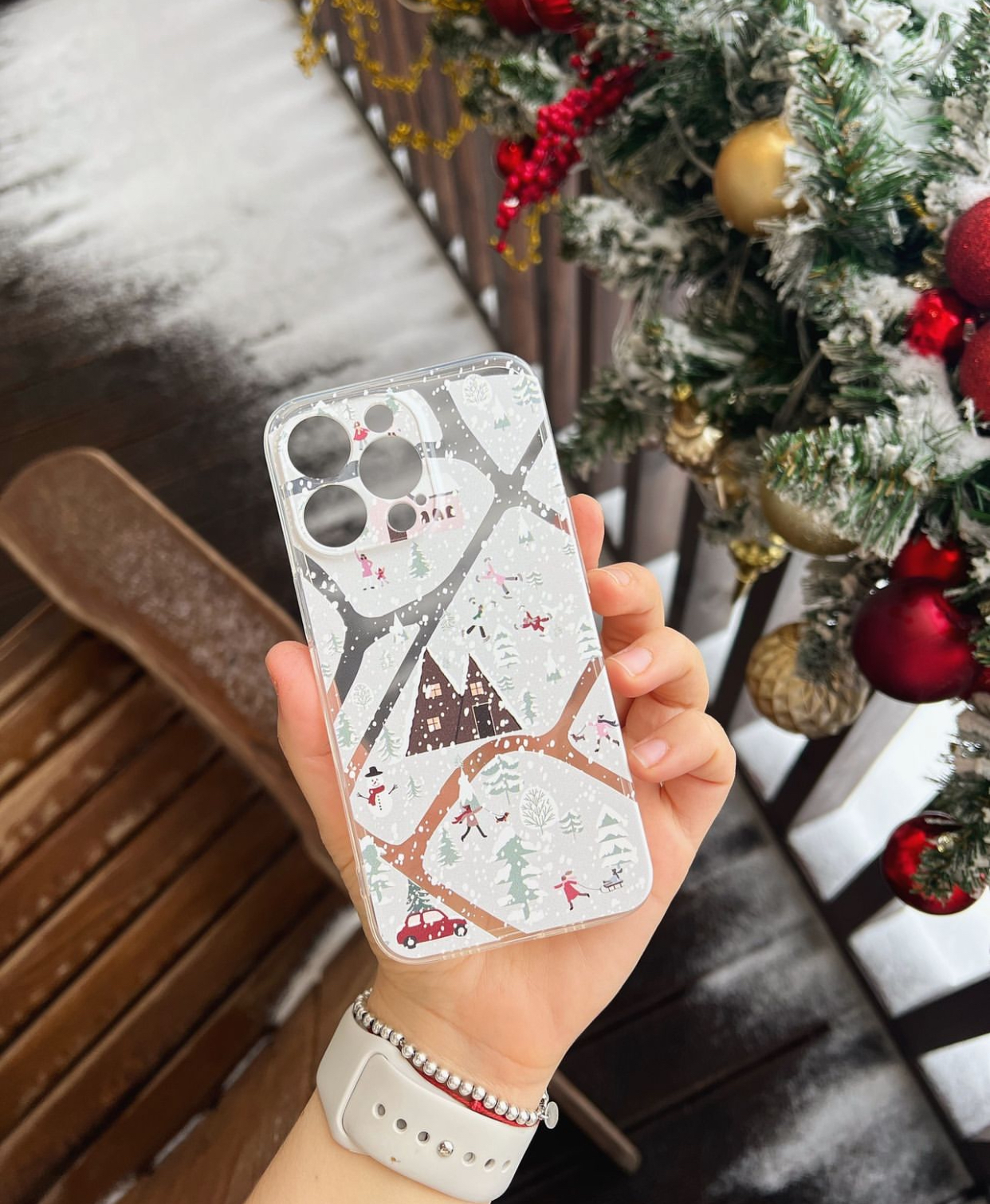 Чохол зимовий на телефон з ялинками машиною Snow Forest для iPhonе 11 12 13 15 та інші Чохол зимовий на телефон з ялинками машиною Snow Forest для iPhonе 11 12 13 15 та інші