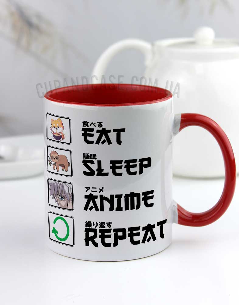 Чашка аніме з написом Eat Sleep Anime Repeat Чашка аніме з написом Eat Sleep Anime Repeat