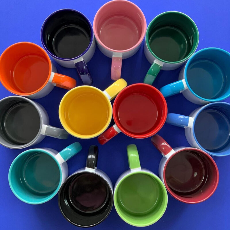 Палітра кольорів чашок з кольоровою ручкою та серединою під друк Cup and Case