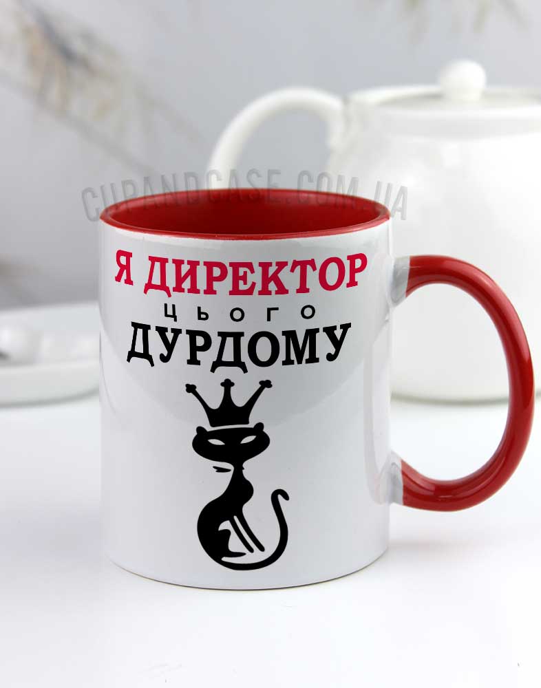 Чашка "Я директор цього дурдому" прикольна з котиком Чашка "Я директор цього дурдому" прикольна з котиком