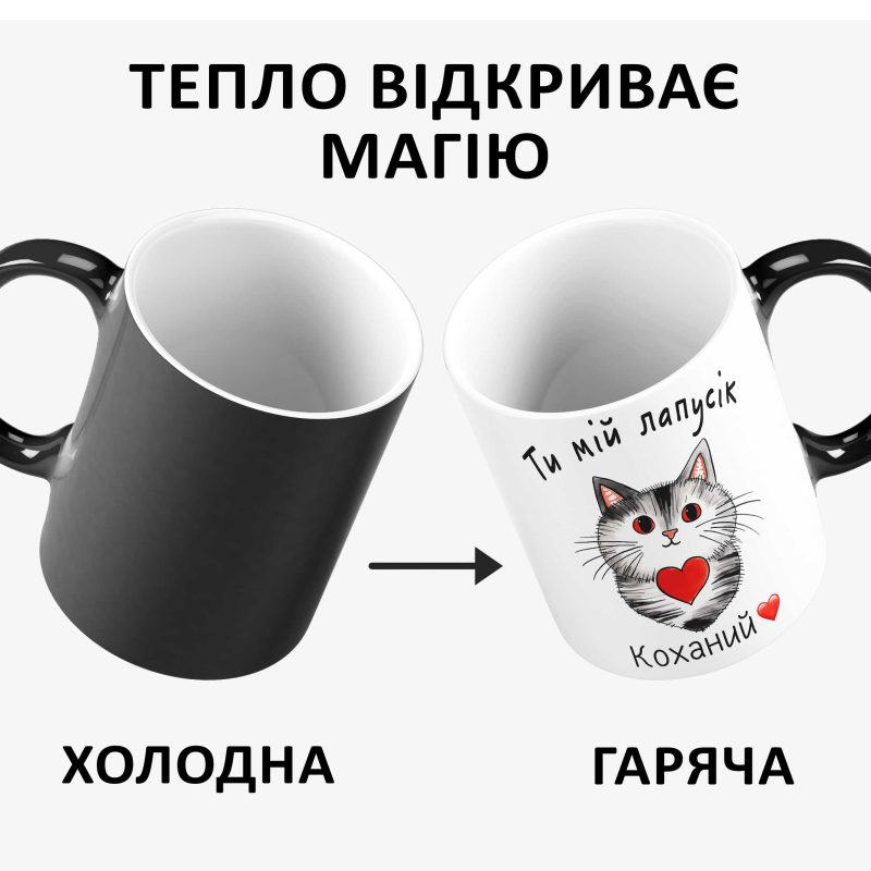 Чашка хамелеон "Ти мій лапусік Коханий" - магічне горнятко з котиком Чашка хамелеон "Ти мій лапусік Коханий" - магічне горнятко з котиком