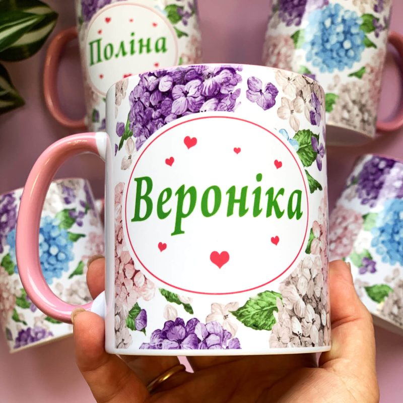 Іменна чашка з ніжними квітами гортензії для дівчат (CC-SPRING-01) Іменна чашка з ніжними квітами гортензії для дівчат (CC-SPRING-01)