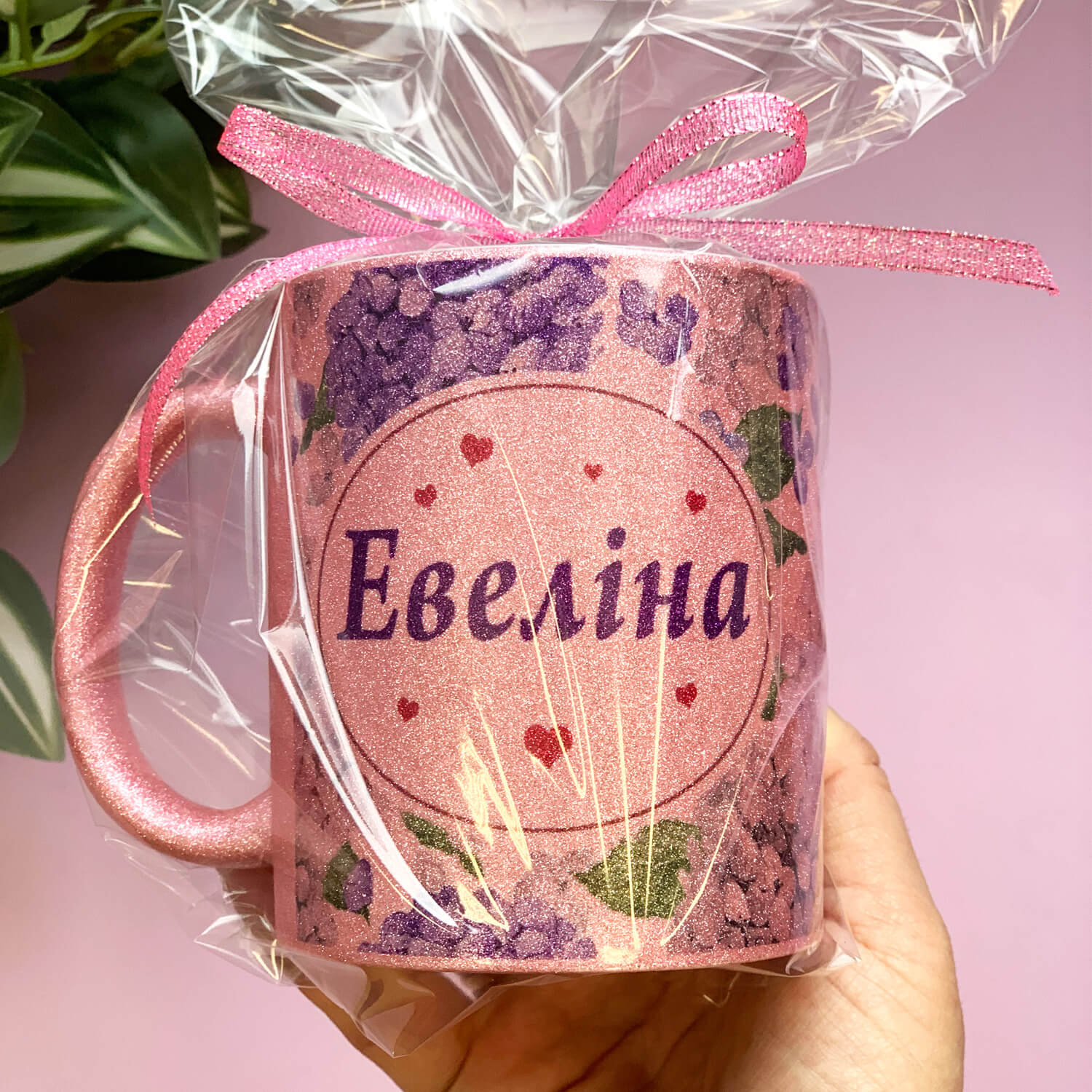 Іменна глітерна чашка «Рожевий блиск» з квітами (CC-GLIT-01) Іменна глітерна чашка «Рожевий блиск» з квітами (CC-GLIT-01)